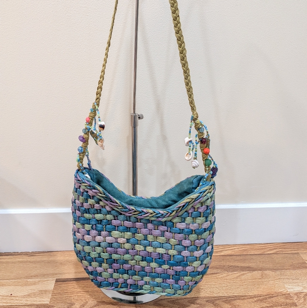 Cappelli Straworld Blue and Green Woven Shoulder Bag